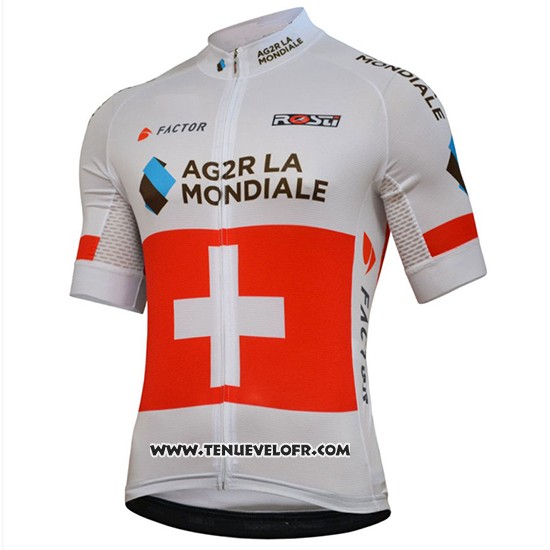 2018 Maillot Ciclismo Ag2r La Mondiale Champion Suisse Manches Courtes et Cuissard
